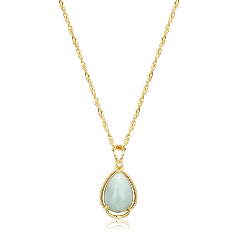 18K Gold Plated Sterling Silver Genuine Jade Pendant Necklace