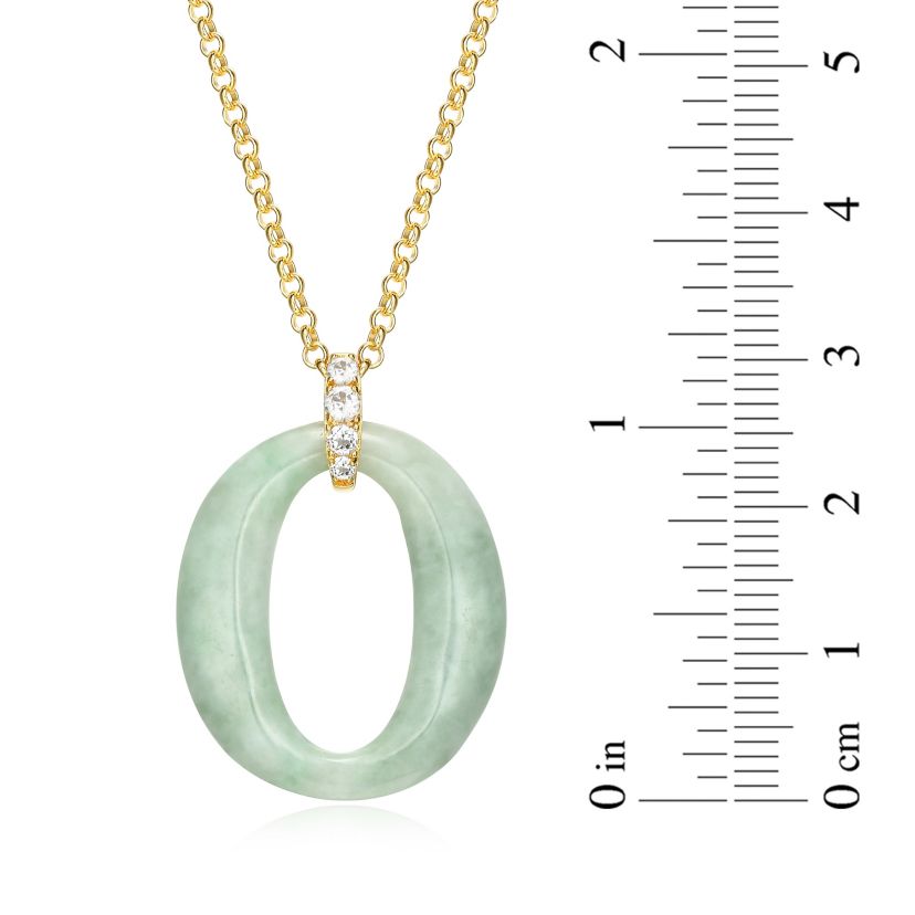 Genuine Green Jade and White Topaz Circle Pendant in 18K Gold-plated Sterling Silver