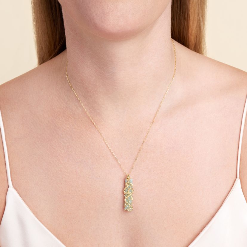 18k Gold Plated Sterling Silver Genuine Jade, Black Sapphire and Cubic Zirconia Snake Pendant Necklace