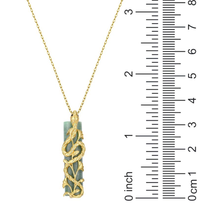 18k Gold Plated Sterling Silver Genuine Jade, Black Sapphire and Cubic Zirconia Snake Pendant Necklace
