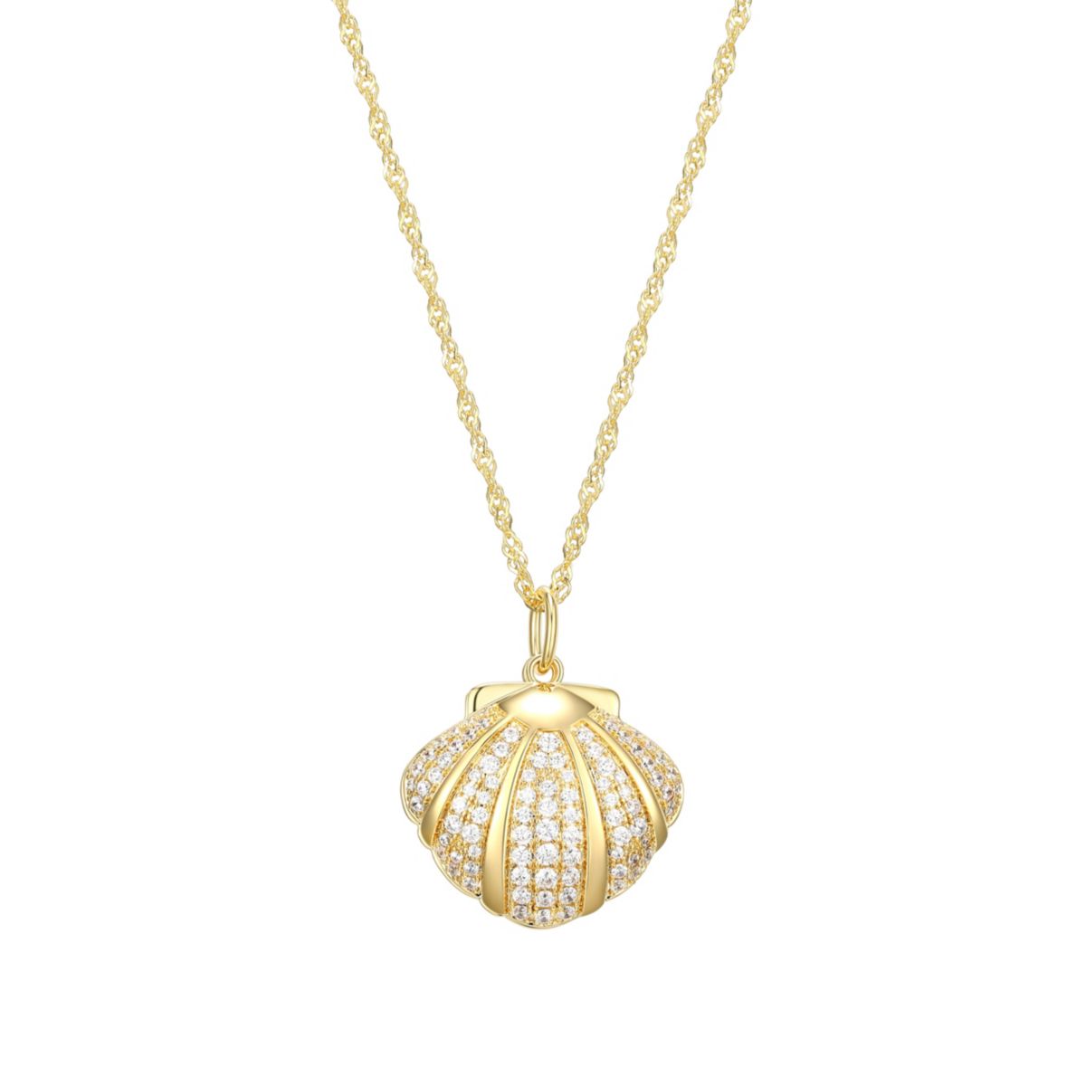 Genuine Green Jade Clam Shell Necklace in 18K Gold Plated Sterling Silver