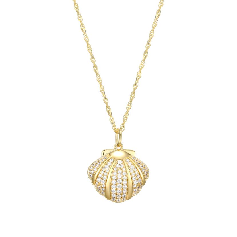 Genuine Green Jade Clam Shell Necklace in 18K Gold Plated Sterling Silver