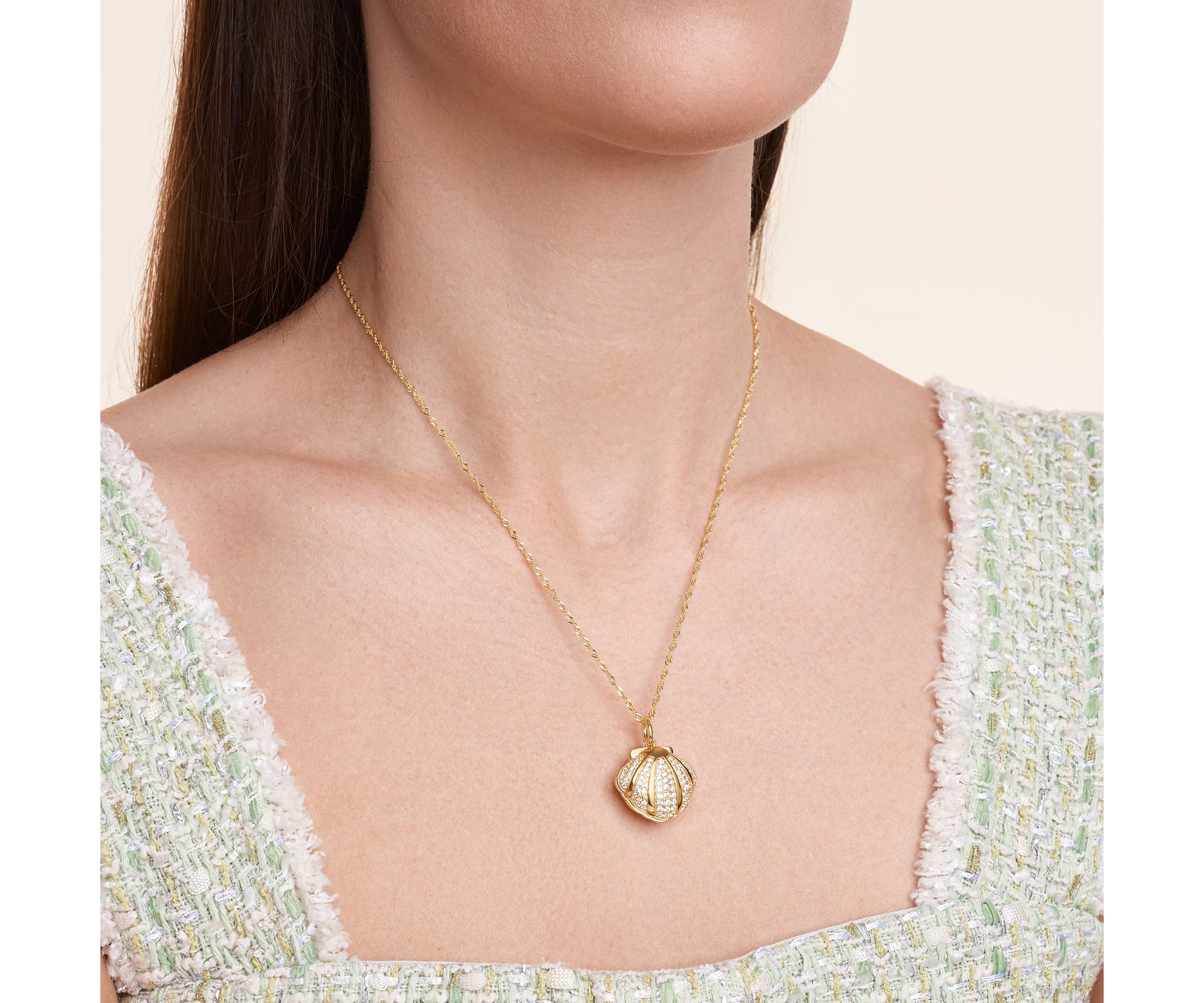 Genuine Green Jade Clam Shell Necklace in 18K Gold Plated Sterling Silver
