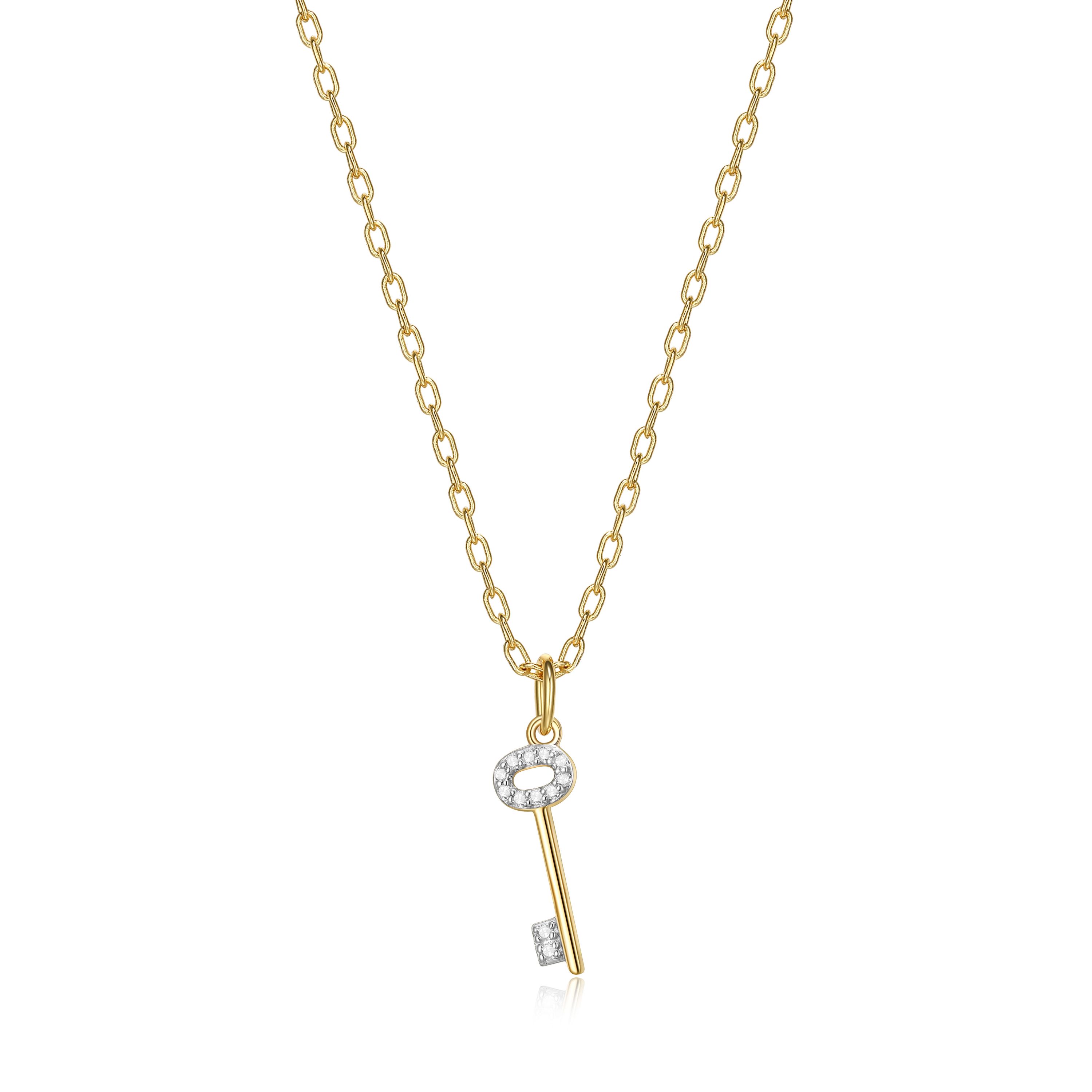 1/10 cttw Diamond Key Pendant in 18k Yellow Gold Plated Sterling Silver with 18" Cable Chain