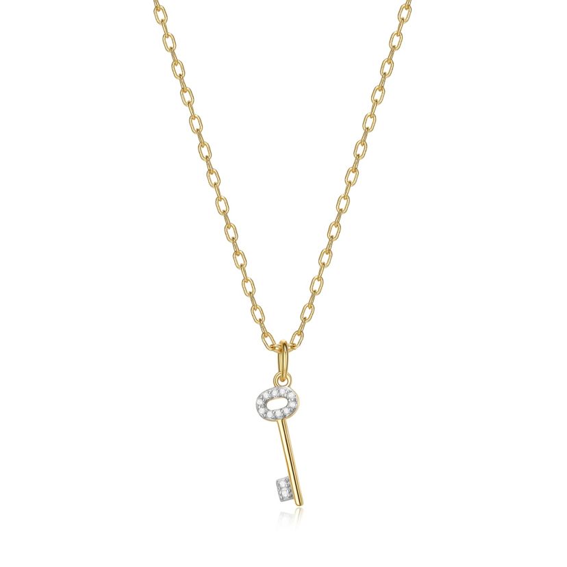 1/10 cttw Diamond Key Pendant in 18k Yellow Gold Plated Sterling Silver with 18" Cable Chain