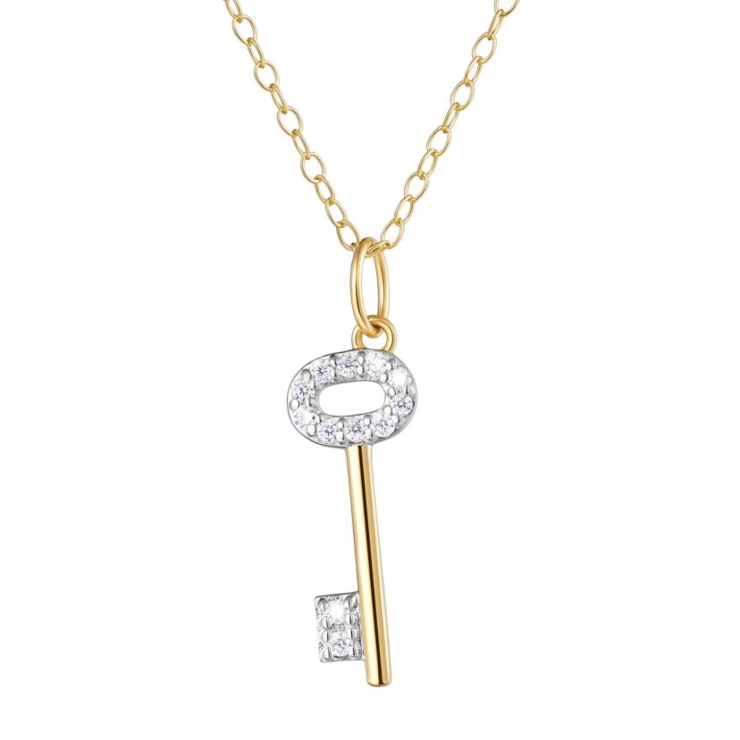 1/10 cttw Diamond Key Pendant in 18k Yellow Gold Plated Sterling Silver with 18" Cable Chain