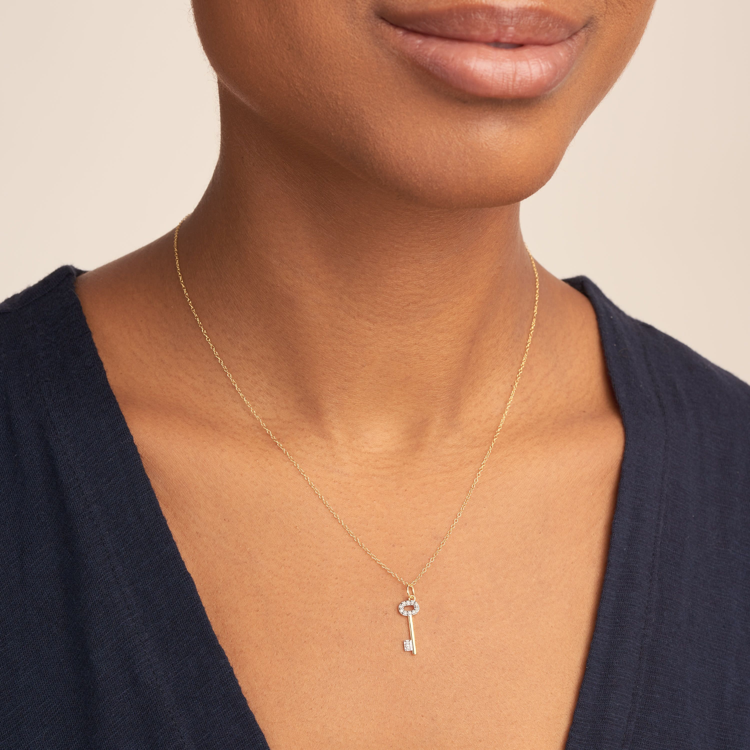 1/10 cttw Diamond Key Pendant in 18k Yellow Gold Plated Sterling Silver with 18" Cable Chain