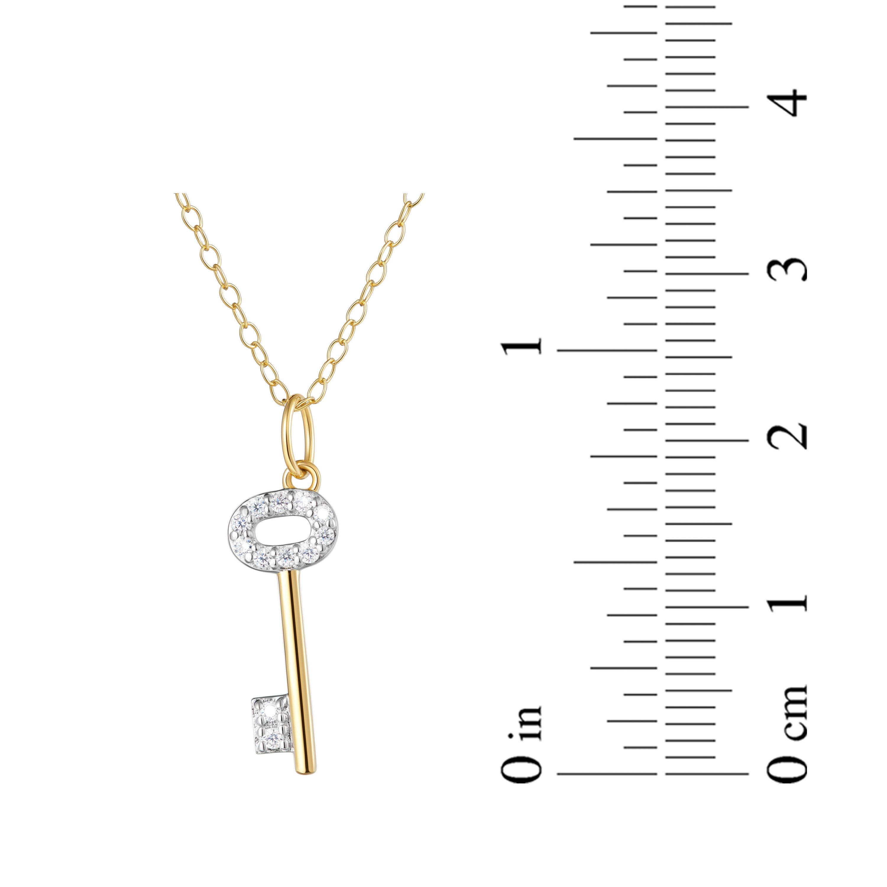 1/10 cttw Diamond Key Pendant in 18k Yellow Gold Plated Sterling Silver with 18" Cable Chain
