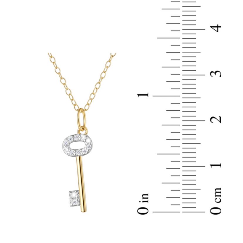 1/10 cttw Diamond Key Pendant in 18k Yellow Gold Plated Sterling Silver with 18" Cable Chain