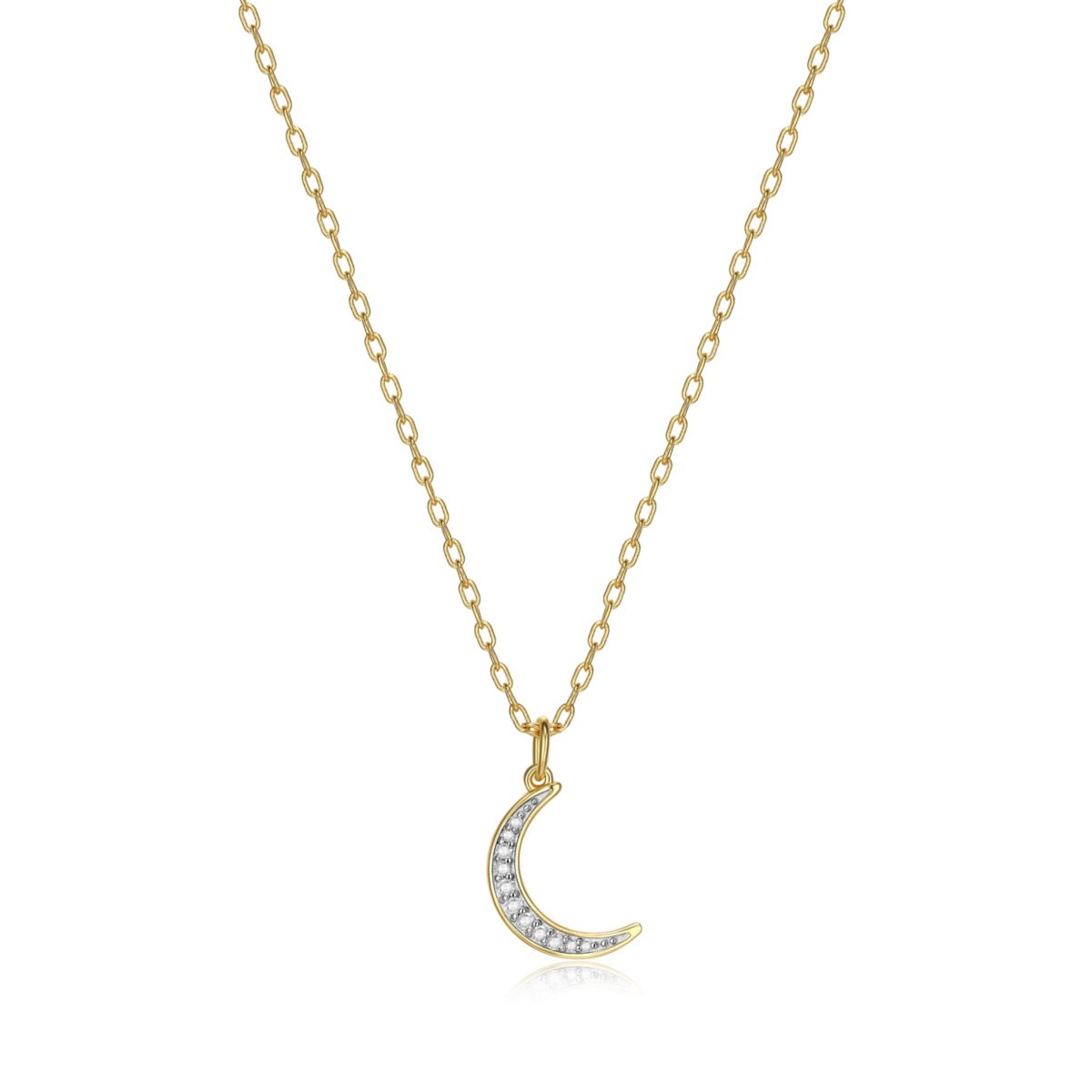 1/10 cttw Diamond Crescent Moon Pendant in 18k Yellow Gold Plated Sterling Silver with 18" Cable Chain