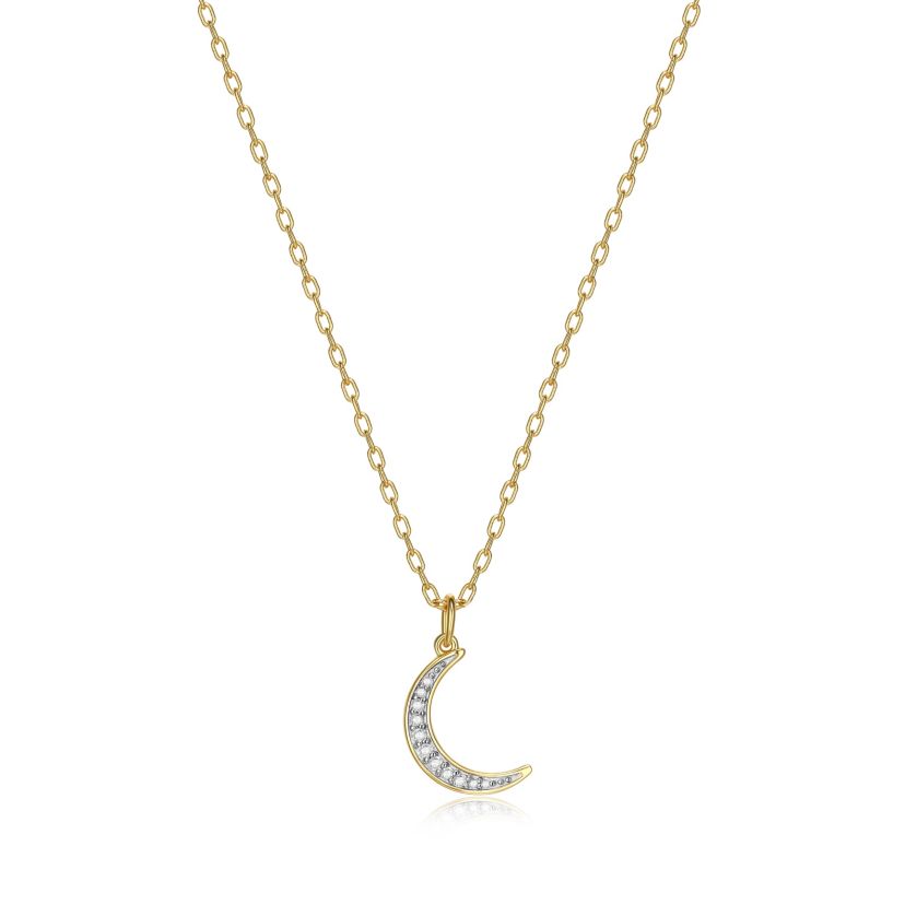 1/10 cttw Diamond Crescent Moon Pendant in 18k Yellow Gold Plated Sterling Silver with 18" Cable Chain