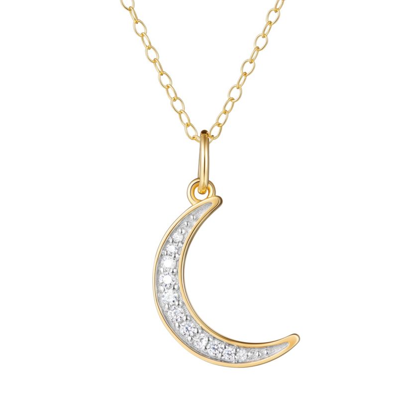 1/10 cttw Diamond Crescent Moon Pendant in 18k Yellow Gold Plated Sterling Silver with 18" Cable Chain