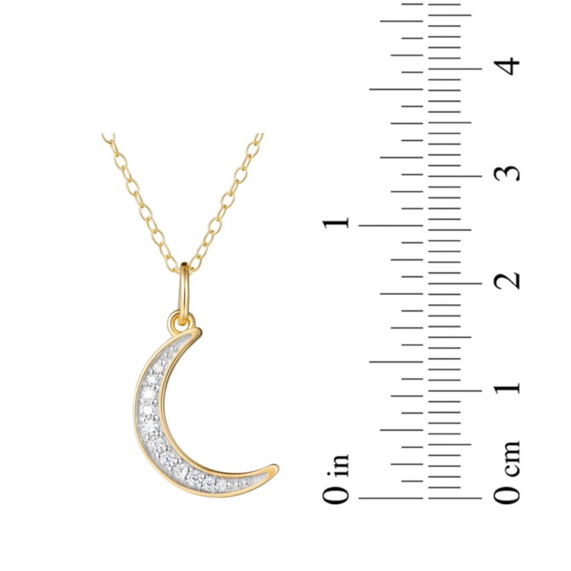 1/10 cttw Diamond Crescent Moon Pendant in 18k Yellow Gold Plated Sterling Silver with 18" Cable Chain