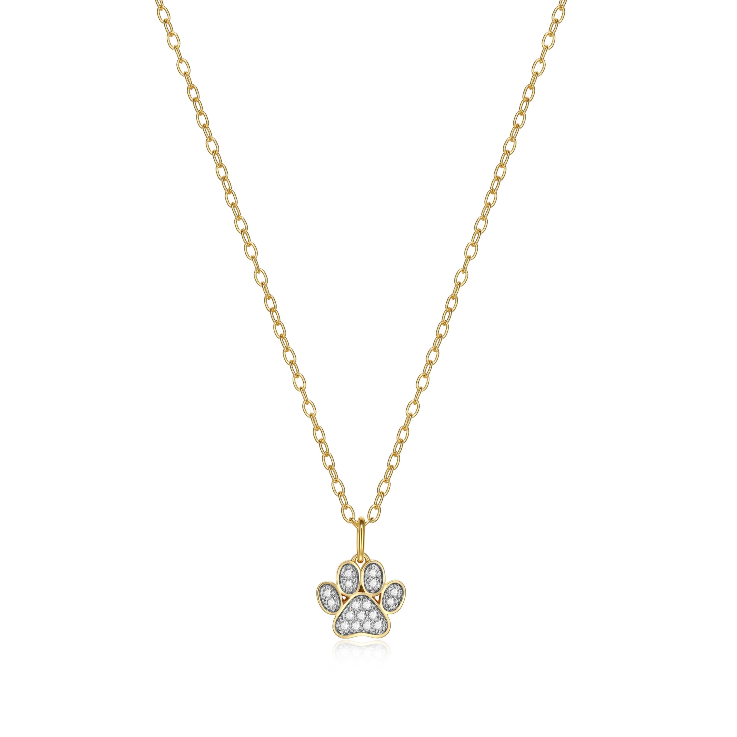 1/10 cttw Diamond Pawprint Pendant in 18k Yellow Gold Plated Sterling Silver with 18" Cable Chain