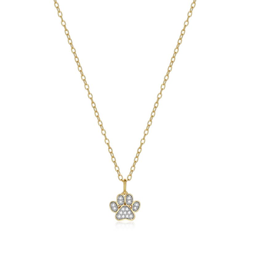 1/10 cttw Diamond Pawprint Pendant in 18k Yellow Gold Plated Sterling Silver with 18" Cable Chain