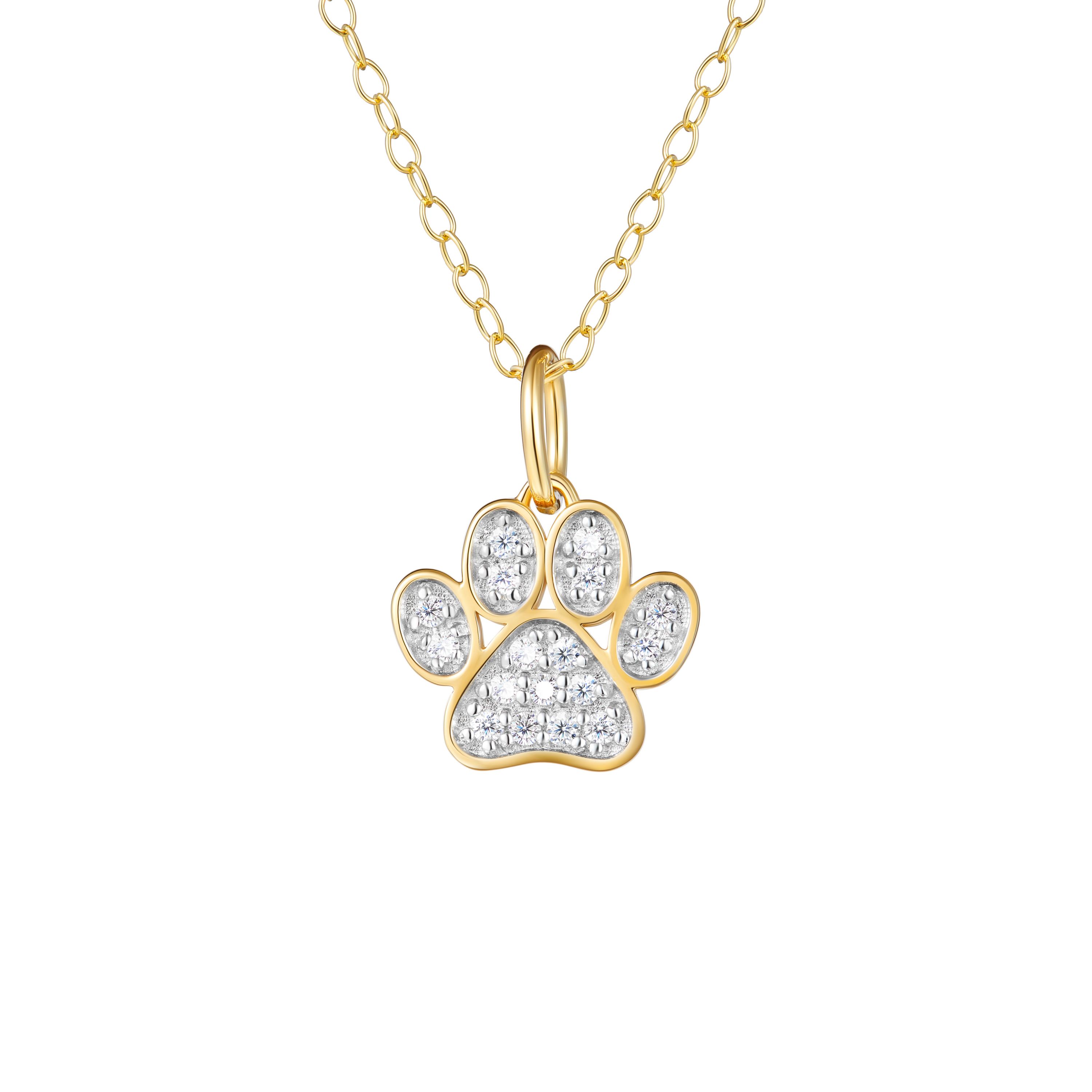 1/10 cttw Diamond Pawprint Pendant in 18k Yellow Gold Plated Sterling Silver with 18" Cable Chain