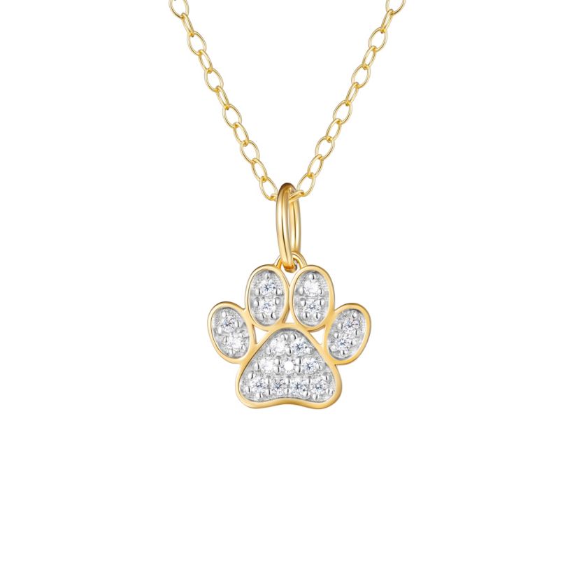 1/10 cttw Diamond Pawprint Pendant in 18k Yellow Gold Plated Sterling Silver with 18" Cable Chain