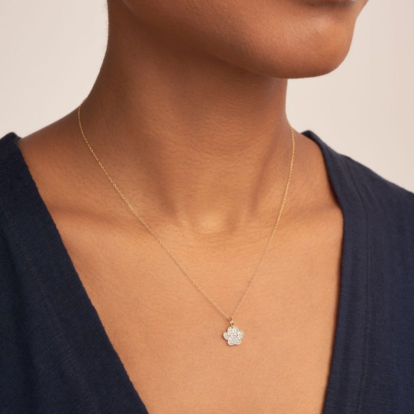 1/10 cttw Diamond Pawprint Pendant in 18k Yellow Gold Plated Sterling Silver with 18" Cable Chain