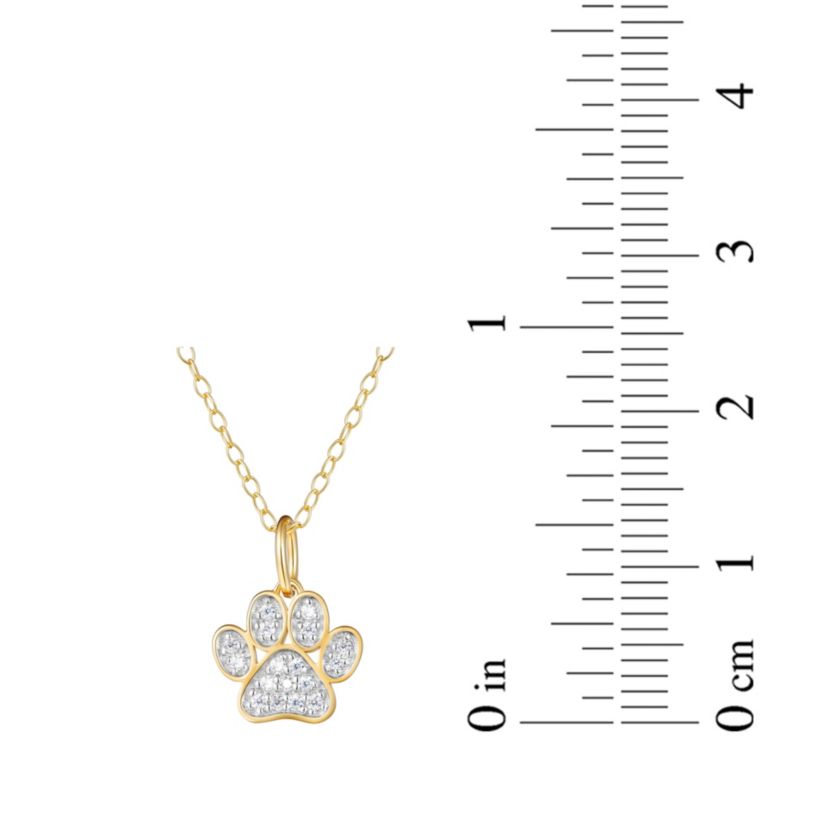 1/10 cttw Diamond Pawprint Pendant in 18k Yellow Gold Plated Sterling Silver with 18" Cable Chain