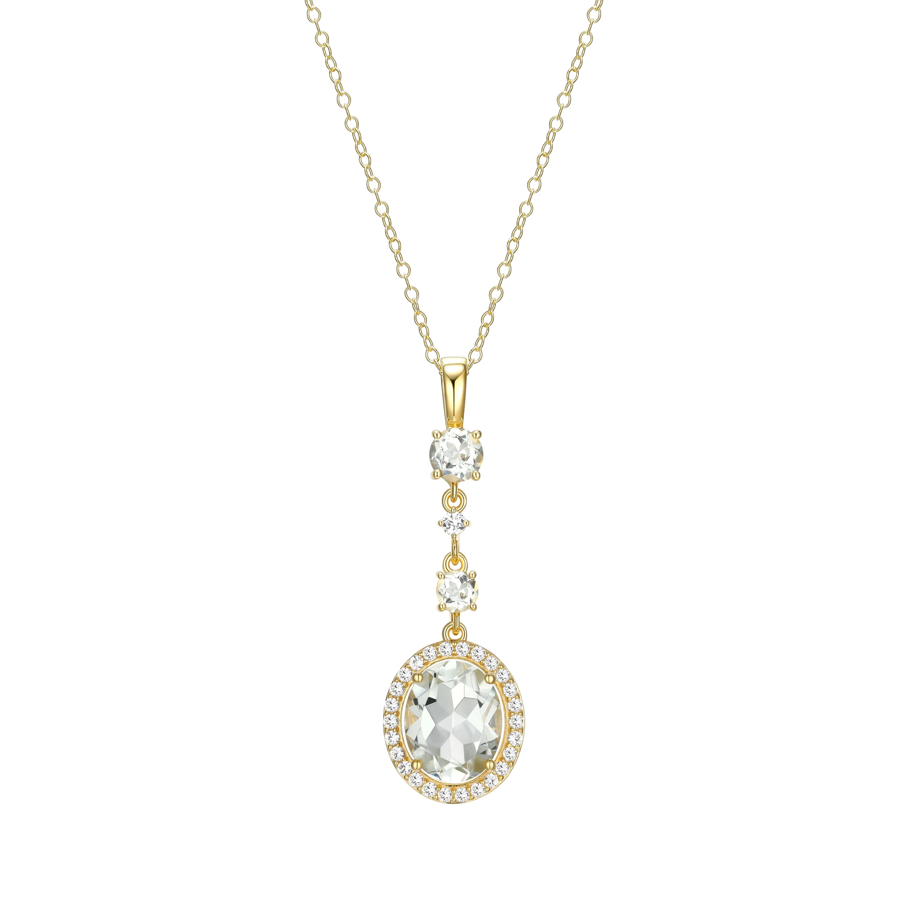 Green Amethyst & Created White Sapphire Pendant Necklace in 18K Yellow Gold Plated Silver