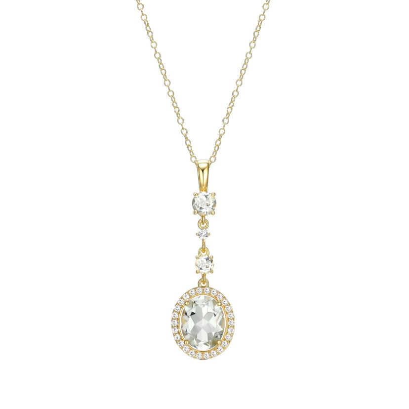 Green Amethyst & Created White Sapphire Pendant Necklace in 18K Yellow Gold Plated Silver