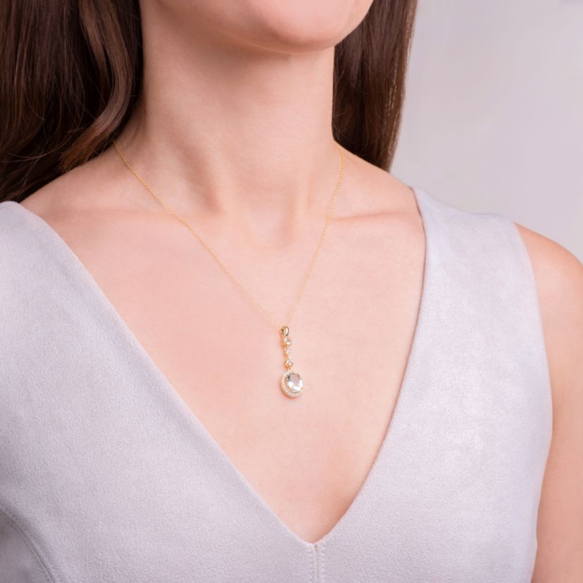 Green Amethyst & Created White Sapphire Pendant Necklace in 18K Yellow Gold Plated Silver