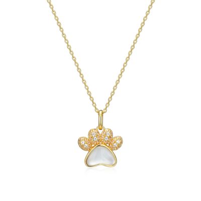 Aurealis Genuine White Mother of Pearl 18K Gold Plated Sterling Silver Paw Print Necklace