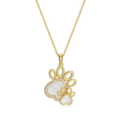 Aurealis Genuine White Mother of Pearl Two-Tone Sterling Silver Paw Print Necklace