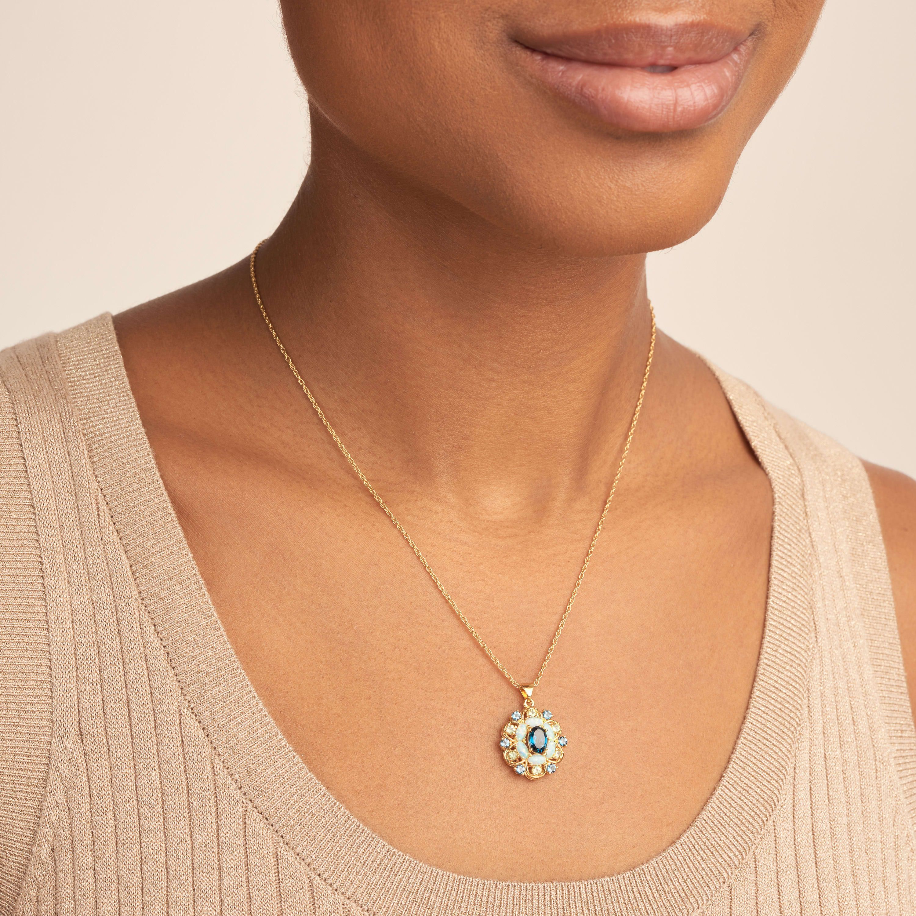 Genuine London Blue Topaz, Created Opal and Genuine Peridot Pendant in 18K Gold-plated Sterling Silver