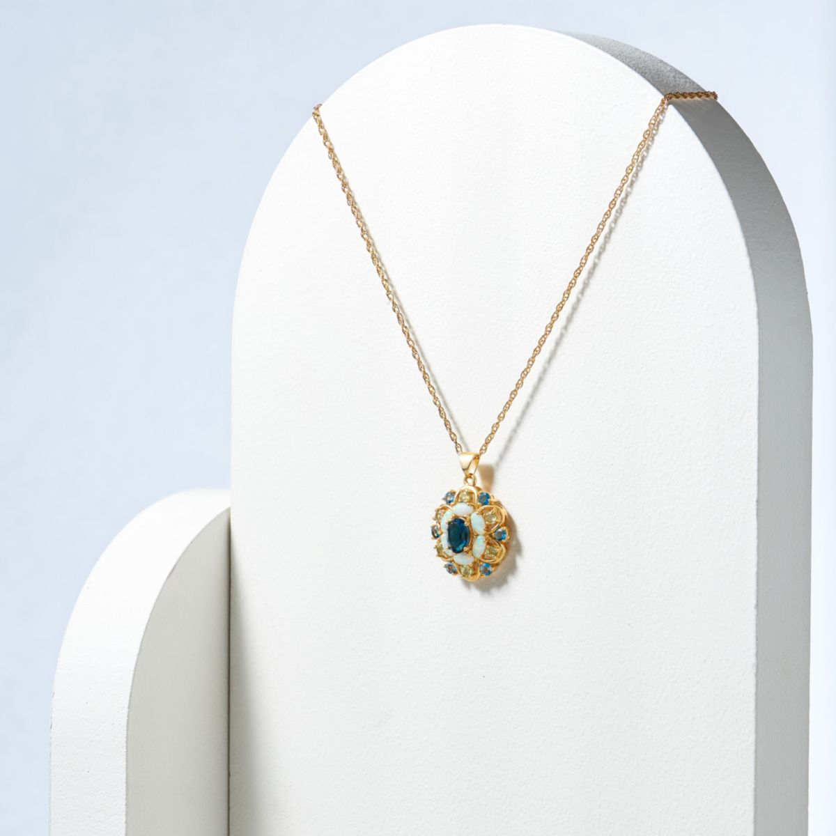Genuine London Blue Topaz, Created Opal and Genuine Peridot Pendant in 18K Gold-plated Sterling Silver