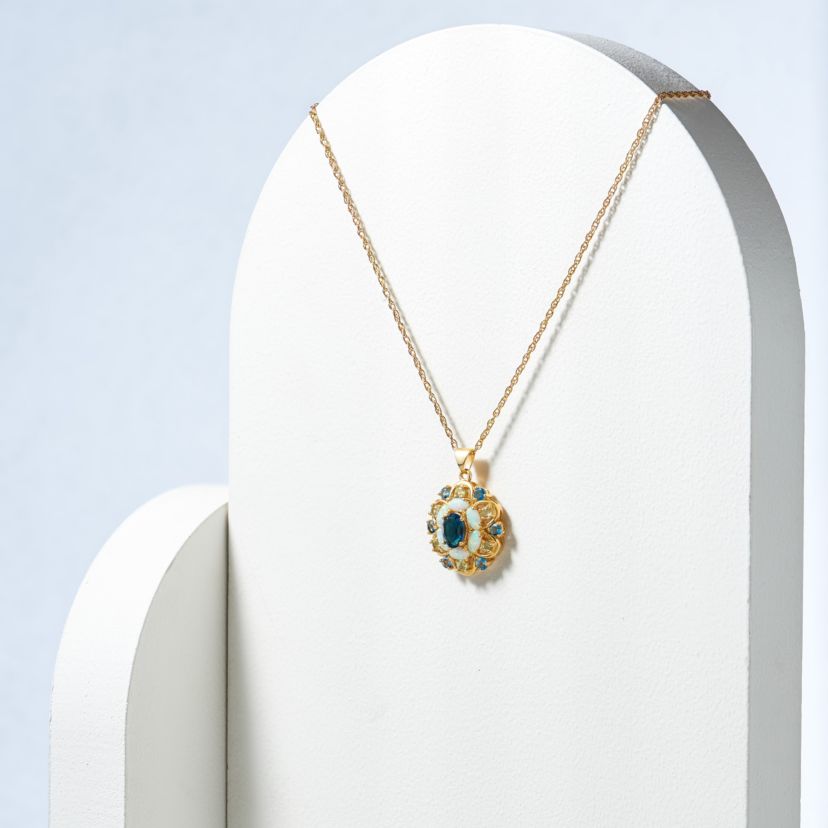 Genuine London Blue Topaz, Created Opal and Genuine Peridot Pendant in 18K Gold-plated Sterling Silver