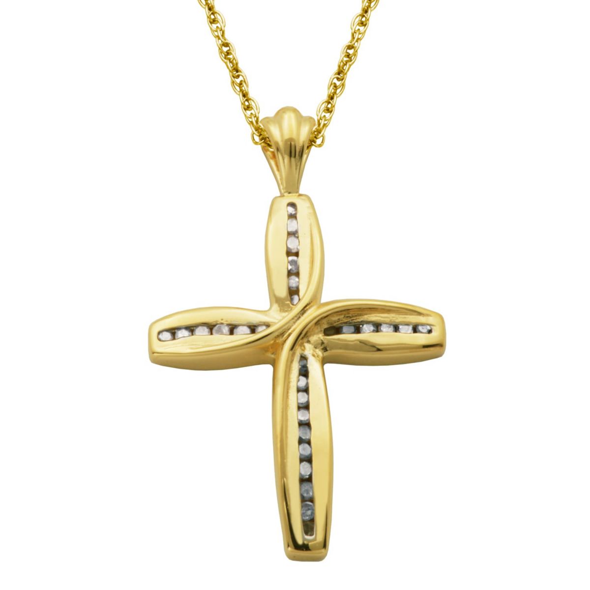 1/10 cttw Diamond Cross Pendant in 18k Yellow Gold Plated Sterling Silver with 18" Rope Chain