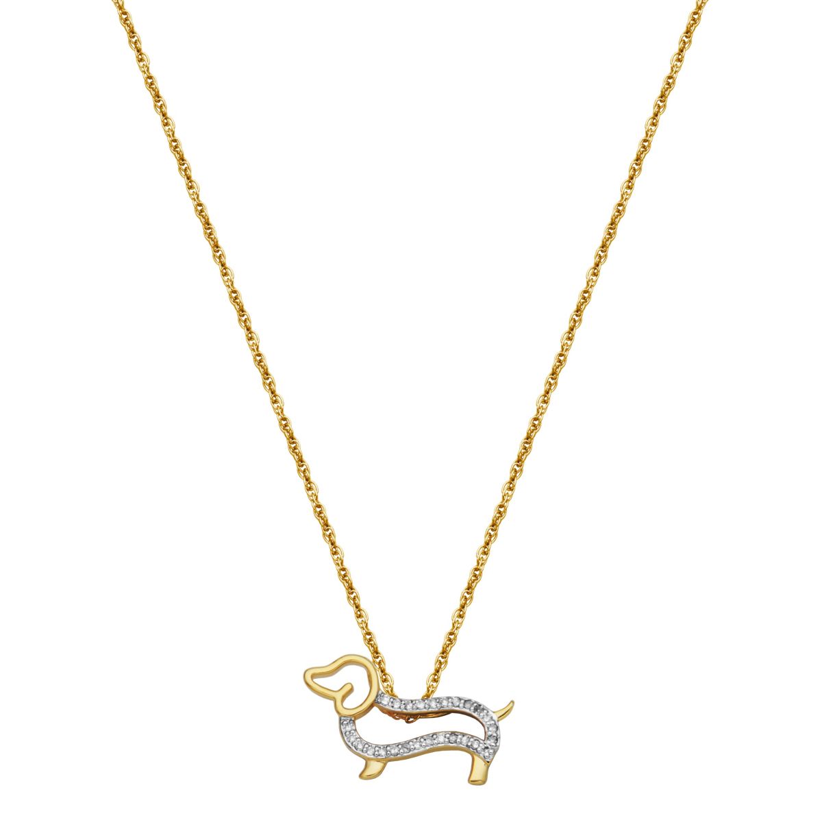 1/6 cttw Diamond Dachshund Pendant in 18k Yellow Gold Plated Sterling Silver with 18" Chain