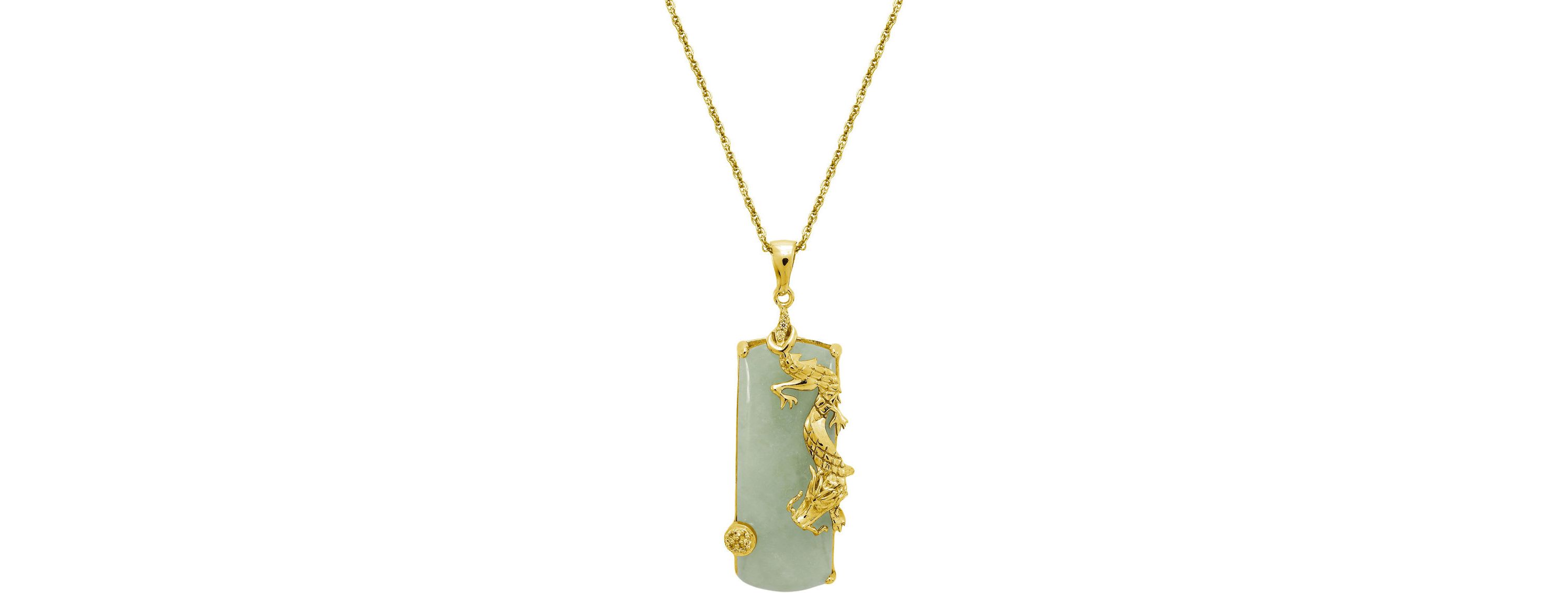Genuine Jade Dragon Necklace in 18K Yellow Gold Plated Sterling Silver