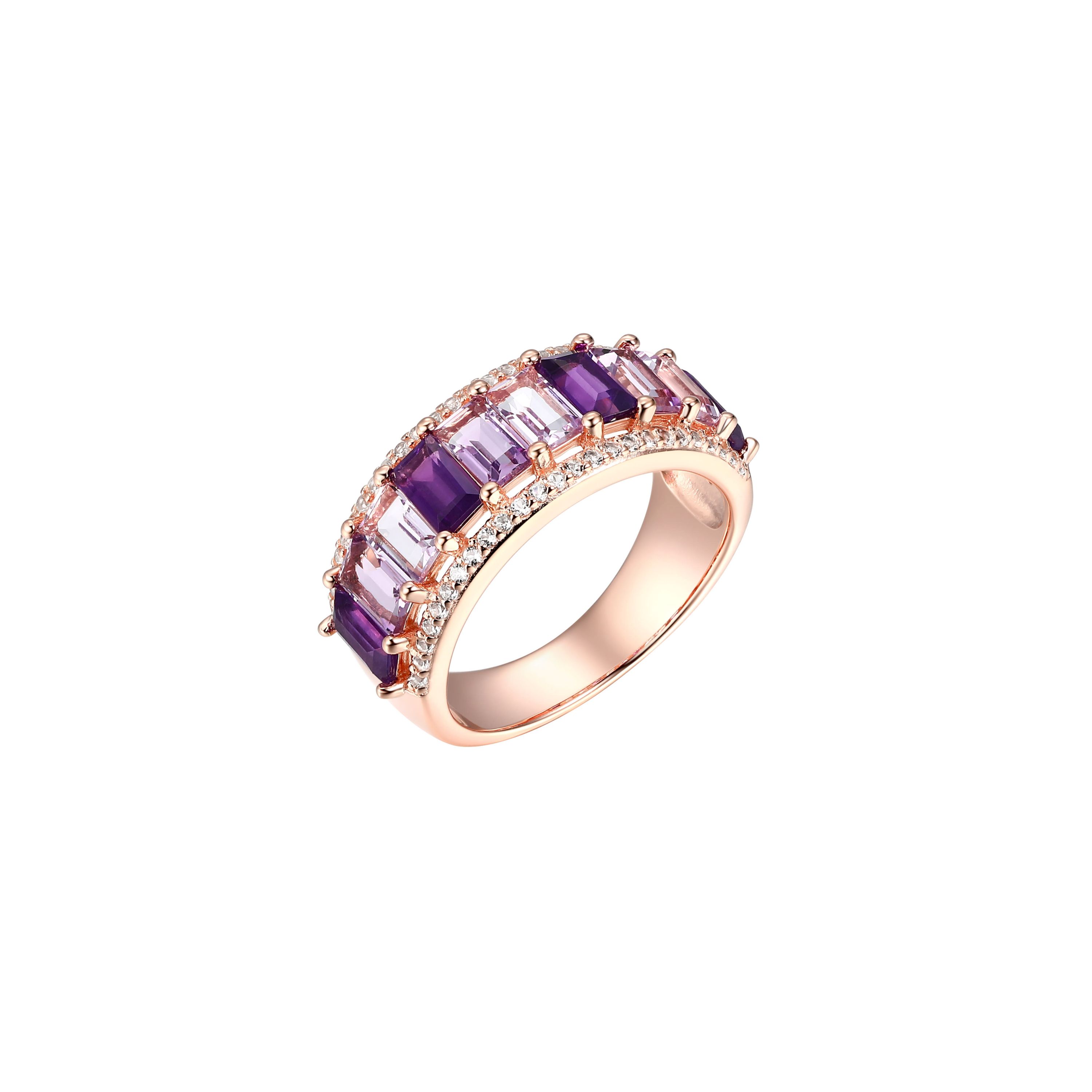 Genuine Purple and Pink Amethyst with White Topaz Accent Ring in 14K Rose Gold Over Sterling Silver