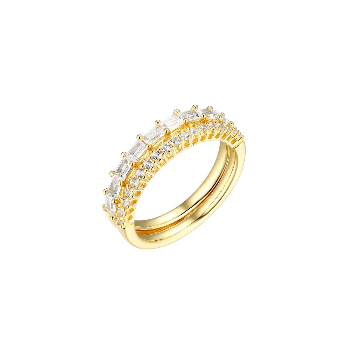 Created White Sapphire Stackable Rings in 18K Yellow Gold Over Sterling Silver