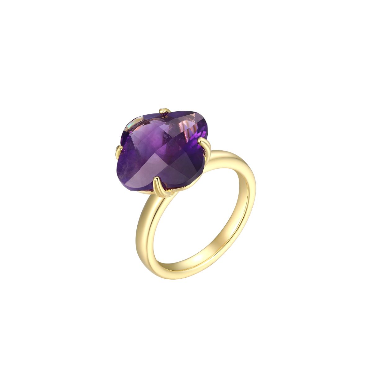 African Amethyst Clover Ring in 18K Yellow Gold Over Sterling Silver