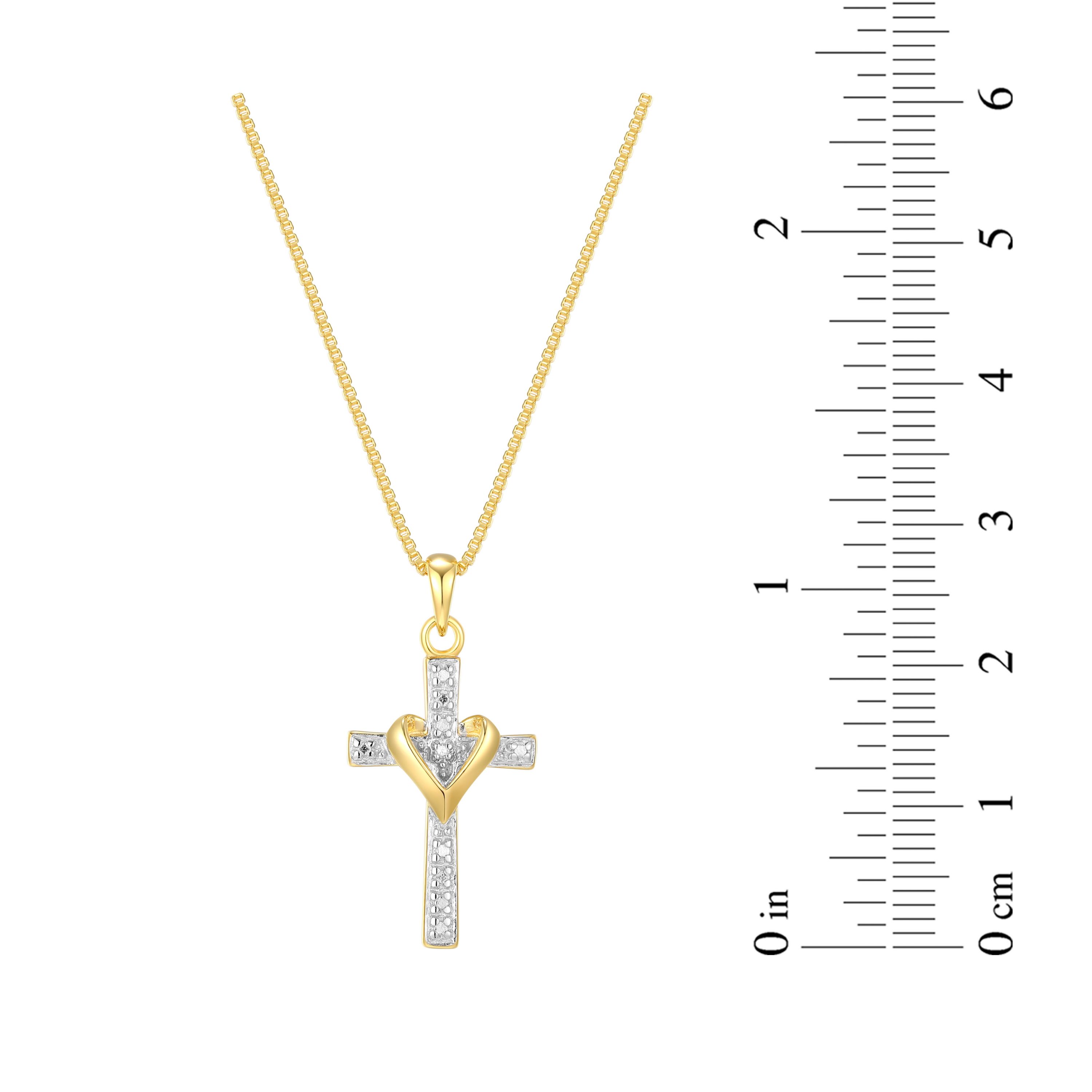Diamond Accent Set of Bracelet and Cross Pendant with 18" Chain in Gold Plated Sterling Silver