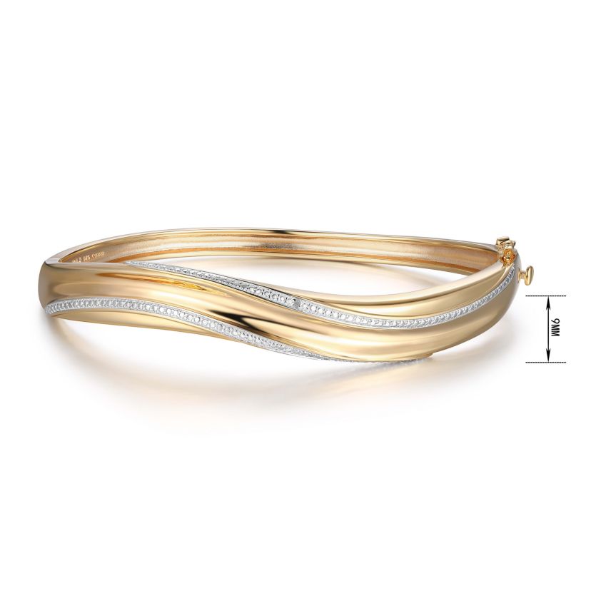 Diamond Accent Twisted Bangle and Earring Set in 18k Yellow Gold Plated Sterling Silver