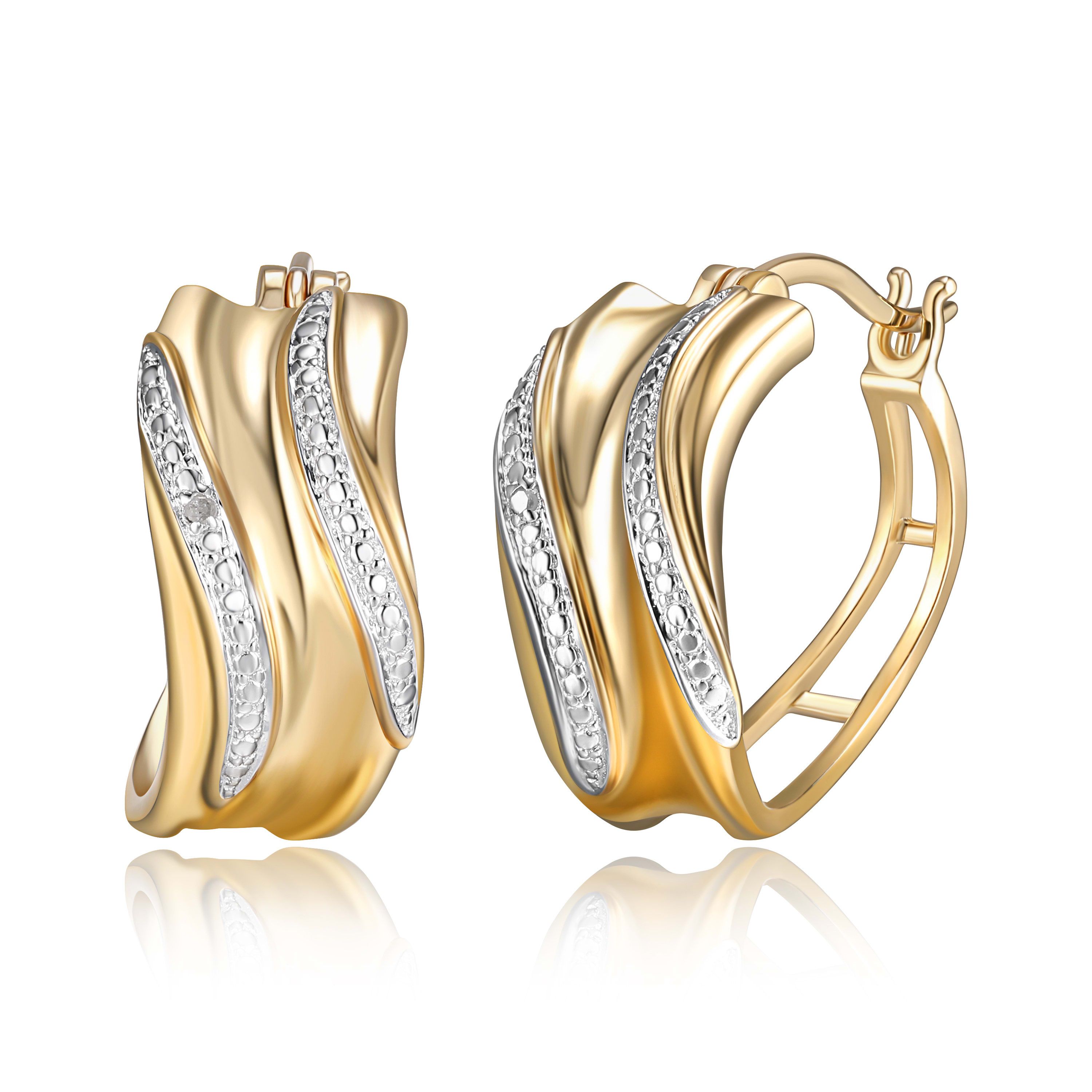 Diamond Accent Twisted Bangle and Earring Set in 18k Yellow Gold Plated Sterling Silver
