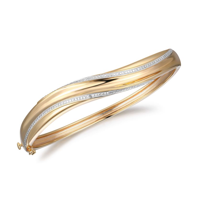 Diamond Accent Twisted Bangle and Earring Set in 18k Yellow Gold Plated Sterling Silver