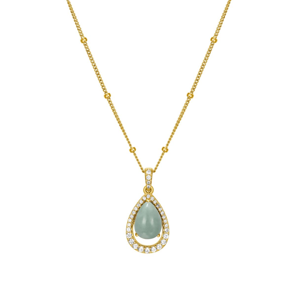 Genuine Green Jade and Created White Sapphire Pear Earring and Pendant Necklace Set in 18k Gold Plated Sterling Silver