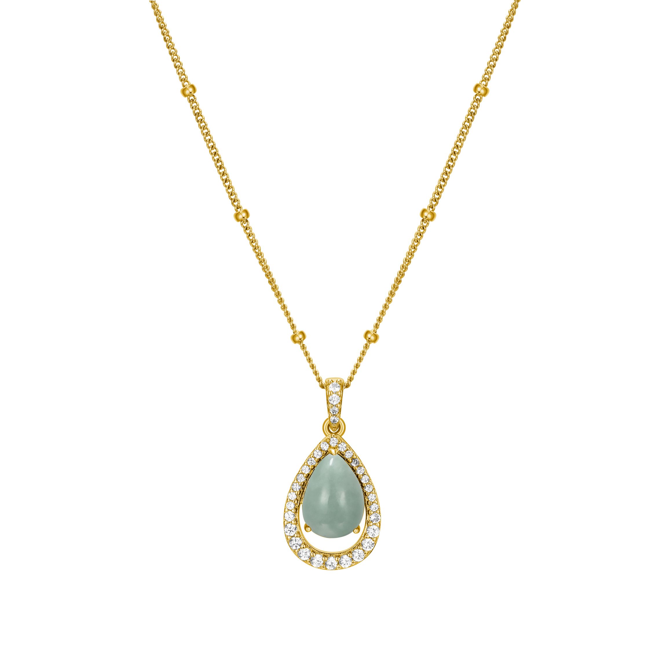 Genuine Green Jade and Created White Sapphire Pear Earring and Pendant Necklace Set in 18k Gold Plated Sterling Silver