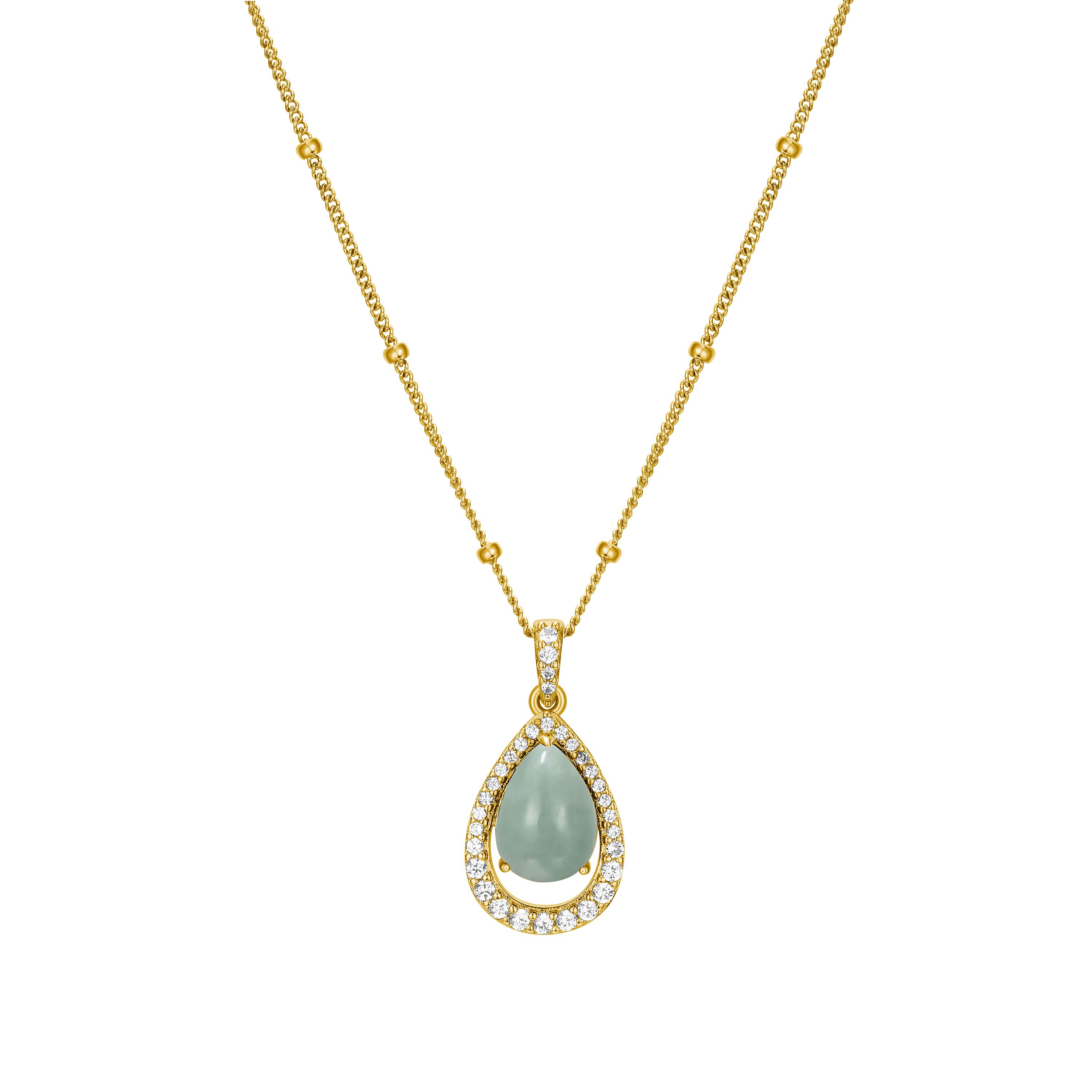 Genuine Green Jade and Created White Sapphire Pear Earring and Pendant Necklace Set in 18k Gold Plated Sterling Silver