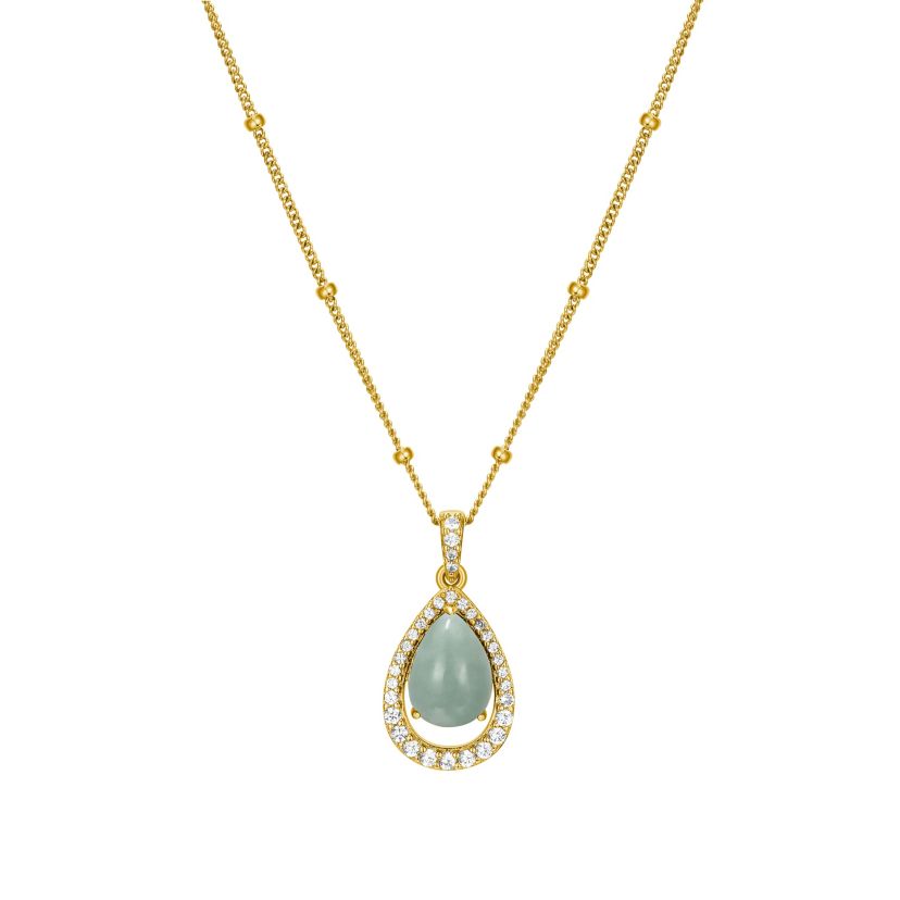 Genuine Green Jade and Created White Sapphire Pear Earring and Pendant Necklace Set in 18k Gold Plated Sterling Silver