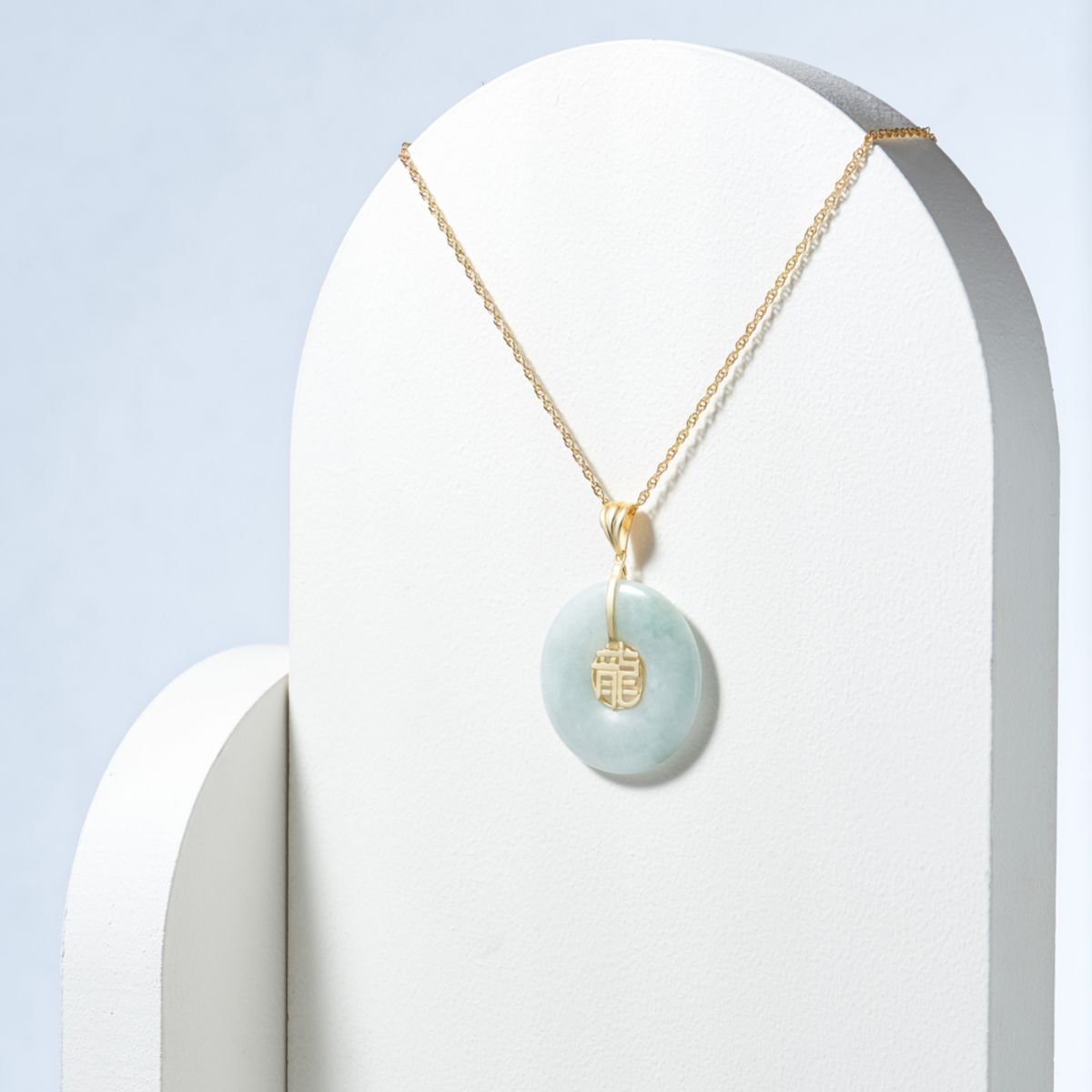 18k Gold Over Sterling Silver Genuine Jade Donut Calligraphy Embellishments Pendant Necklace