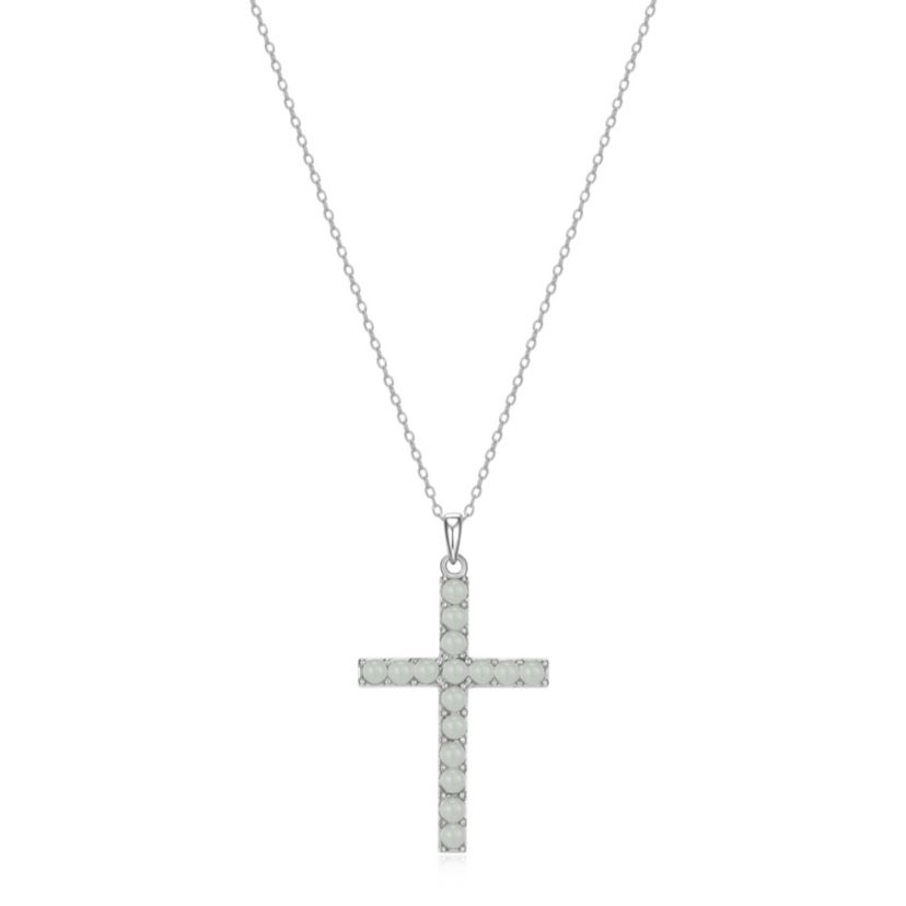 Platinum Plated Sterling Silver Genuine Jade Cross Pendant Necklace
