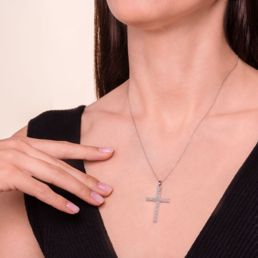 Platinum Plated Sterling Silver Genuine Jade Cross Pendant Necklace
