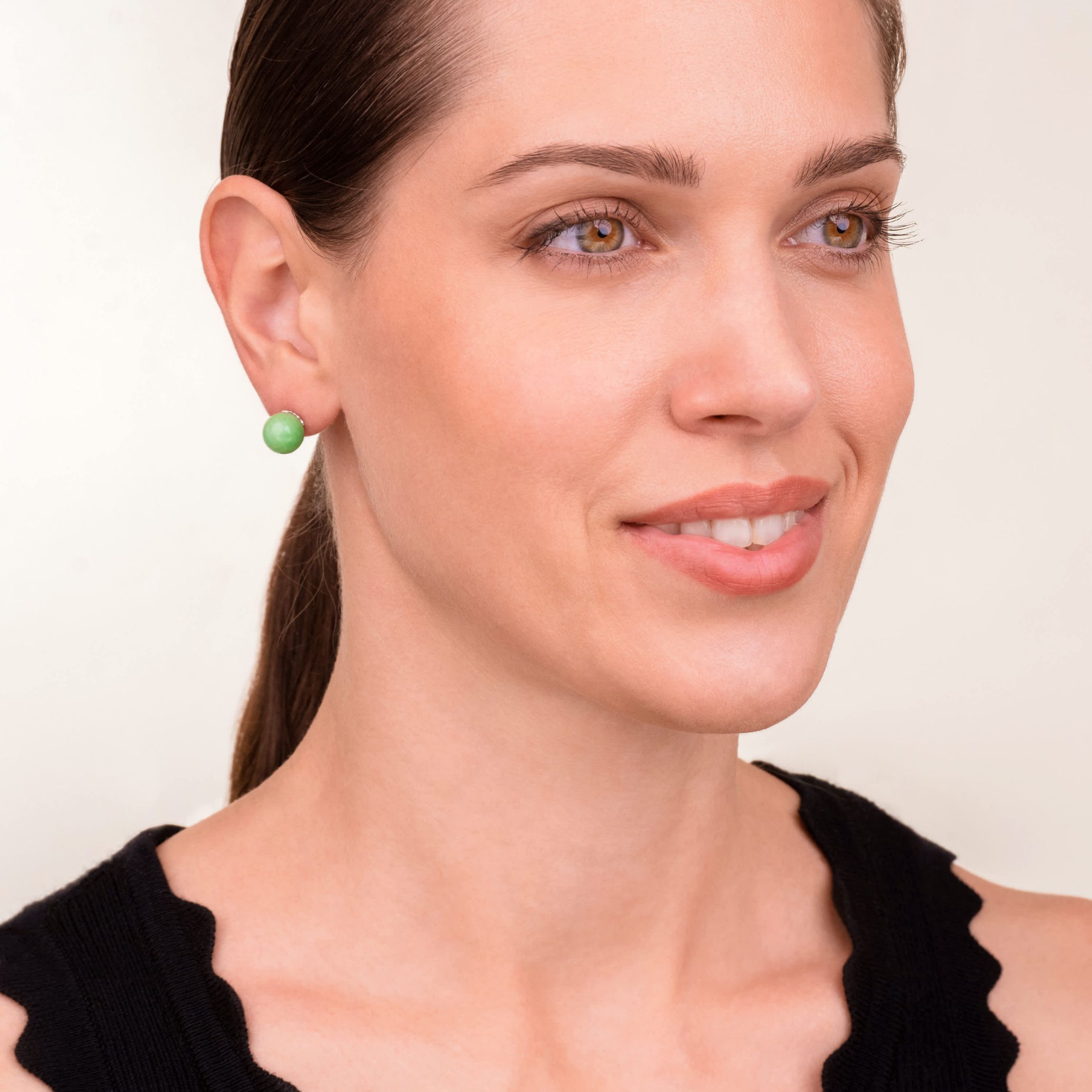 Set of 3 Genuine Jade Stud Earrings in Platinum Plated Sterling Silver