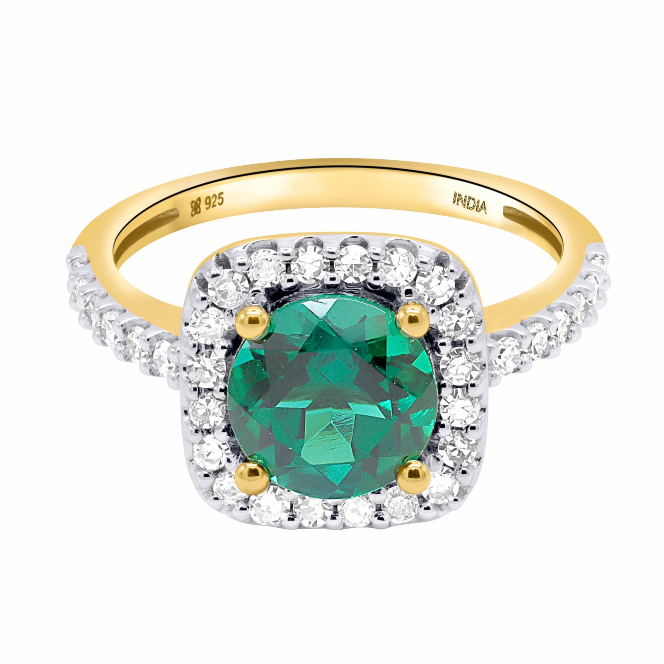 Lab Created 8.00 MM Round Created Emerald and 3/8CTTW Lab Grown Diamond Ring.